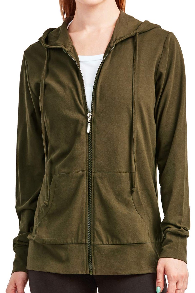 Sofra Women's Thin Cotton Zip Up Hoodie Jacket (M, Olive) - Image 3